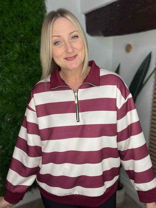 Half Zip Top - Burgundy