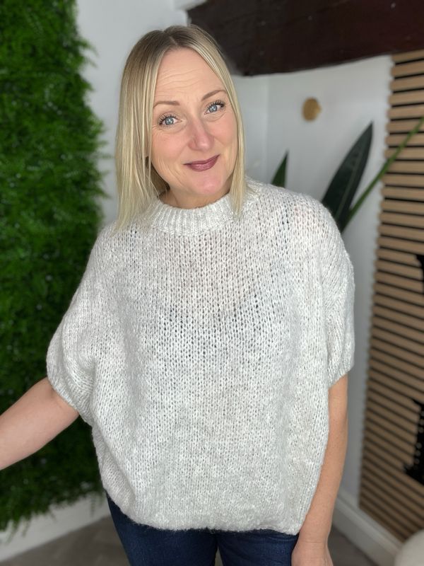 Short Sleeve Knit Jumper - White Smoke Grey