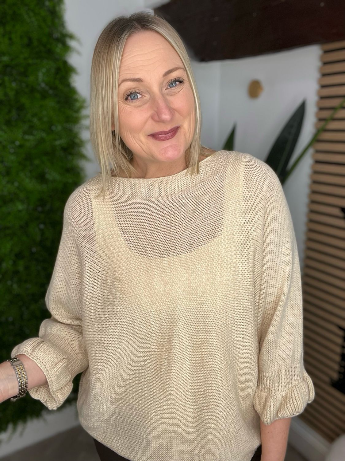 Frill Sleeve & Peephole Back Knit - Cream