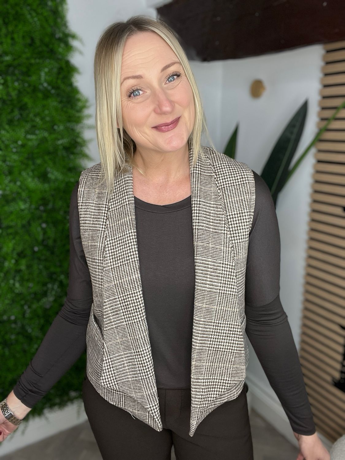 Tweed Edge To Edge Waistcoat - Brown Mix