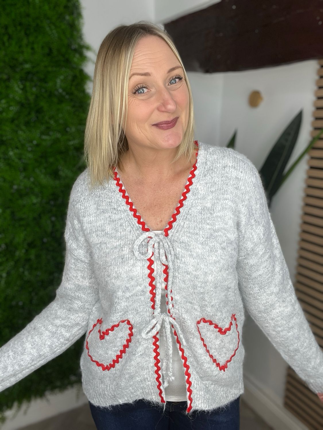 Tie Front Heart Detail Knit - Grey Tie Front Heart Detail Knit - Grey