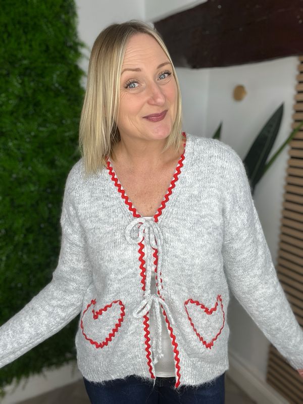 Tie Front Heart Detail Knit - Grey Tie Front Heart Detail Knit - Grey