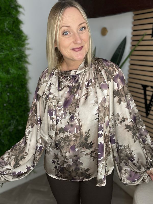 Satin Feel Pussy Bow Blouse - Champagne