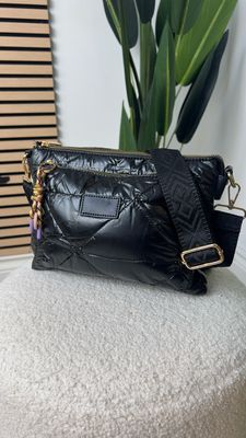 Quilted Puffa Cross Body Bag - Black