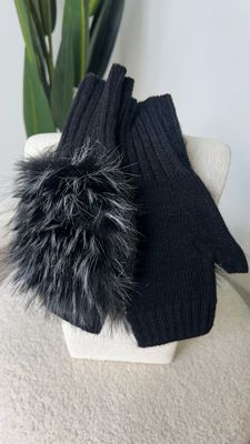 Fingerless Gloves Faux Fur - Black ( SALE NONE RETURNABLE )