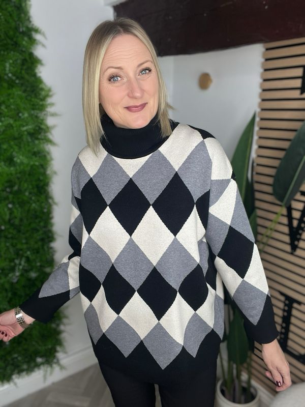 Diamond Knit Jumper - Black