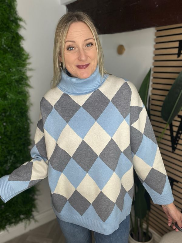 Diamond Knit Jumper - Blue