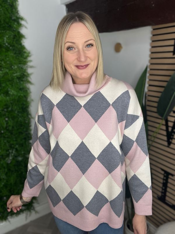 Diamond Knit Jumper - Pink