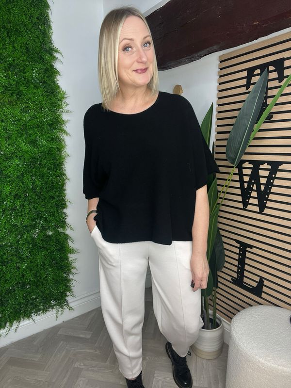 Pin Tuck Scuba Tapered Trousers - Ecru