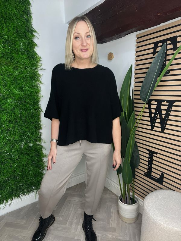 Pin Tuck Scuba Tapered Trousers - Taupe