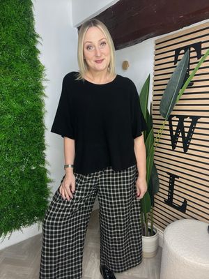 Wide Leg Check Trouser - Black Wide Leg Check Trouser - Black