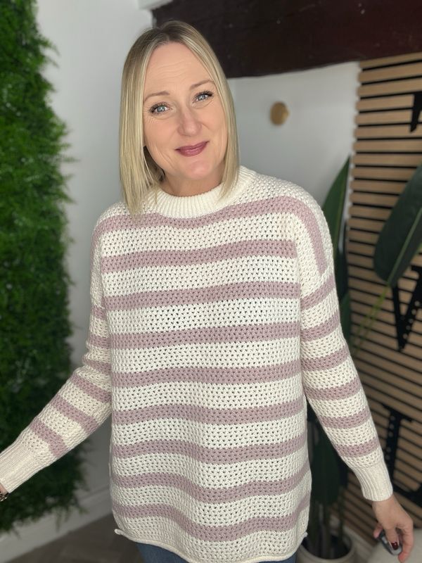 Cream & Mauve Striped Jumper