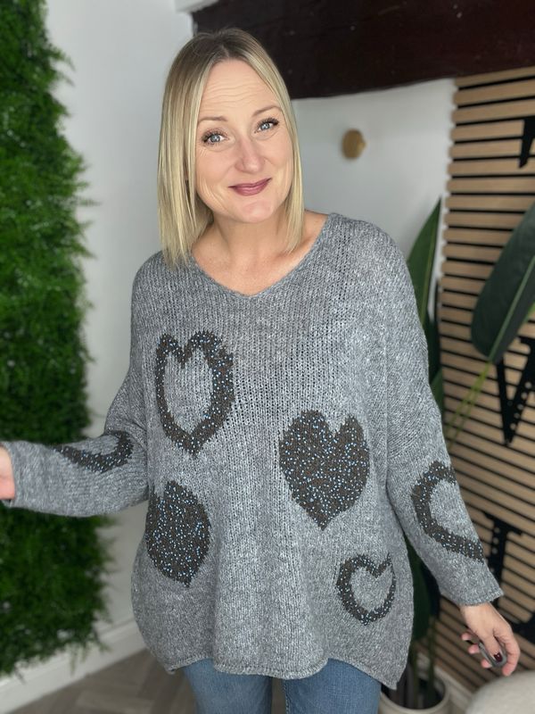 Heart Knit Jumper - Grey