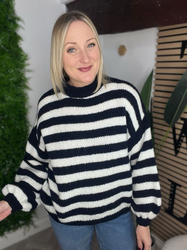 Fresh Spring Stripe Jumper - Navy & Ecru