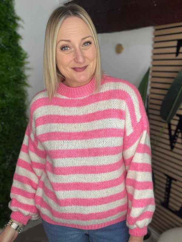 Fresh Spring Stripe Jumper - Pink & Ecru