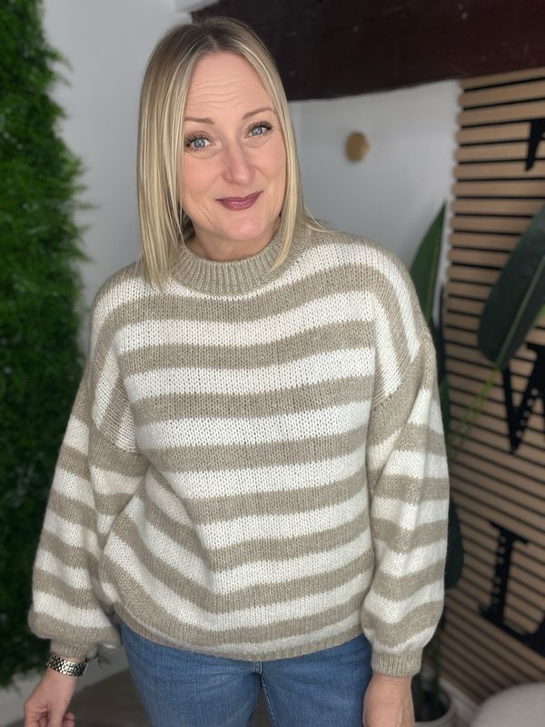 Fresh Spring Stripe Jumper - Stone & Ecru