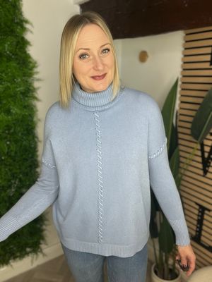 Ladder Detail Roll Neck Jumper - Blue Ladder Detail Roll Neck Jumper - Blue