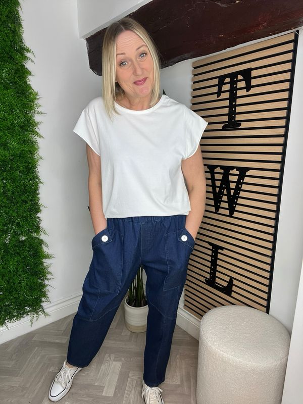 Button Pocket Jean - Indigo Blue