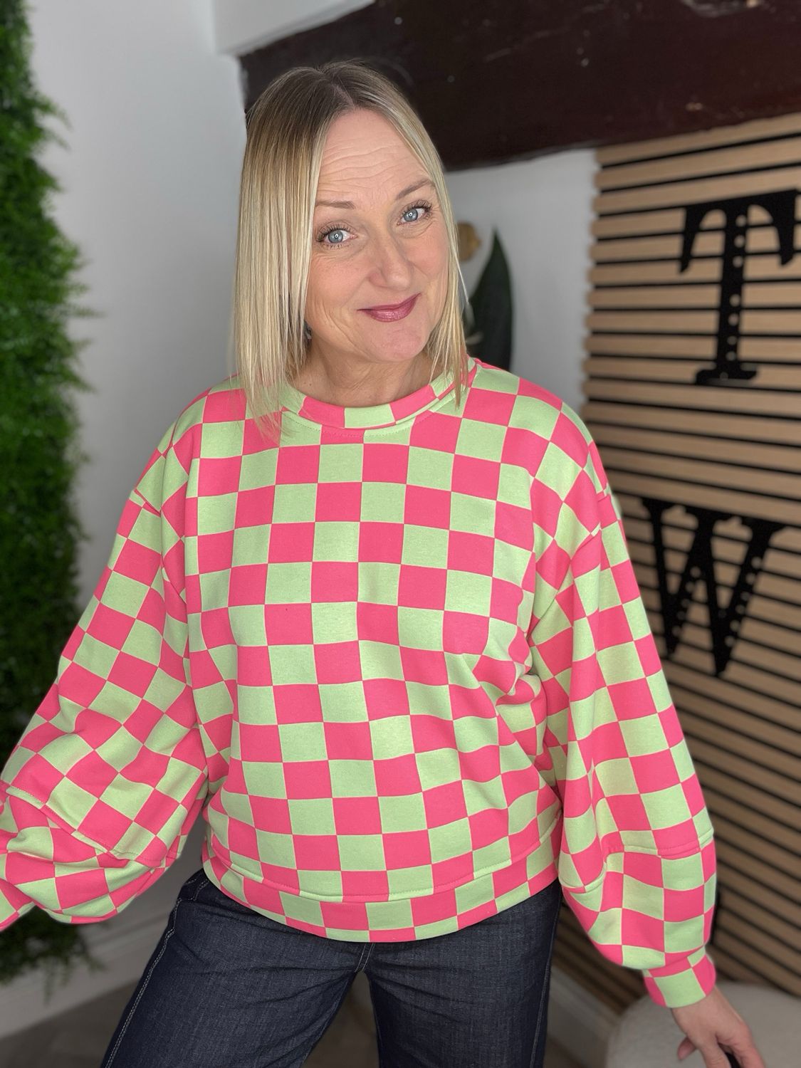 Ballon Sleeve Sweatshirt - Pink & Pistachio