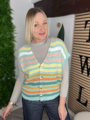 Knit Waist Coat With Buttons - Pistachio Green Mix Knit Waist Coat With Buttons - Pistachio Green Mix