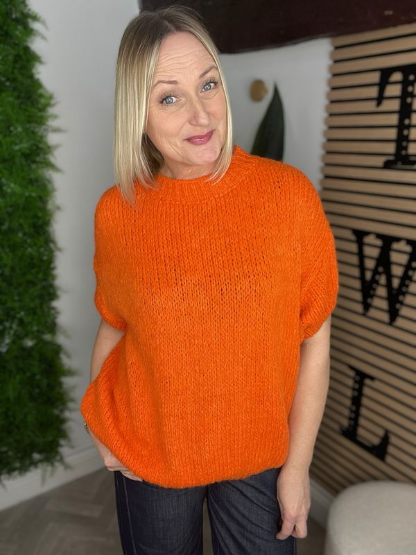 Short Sleeve Knit Jumper - Orange