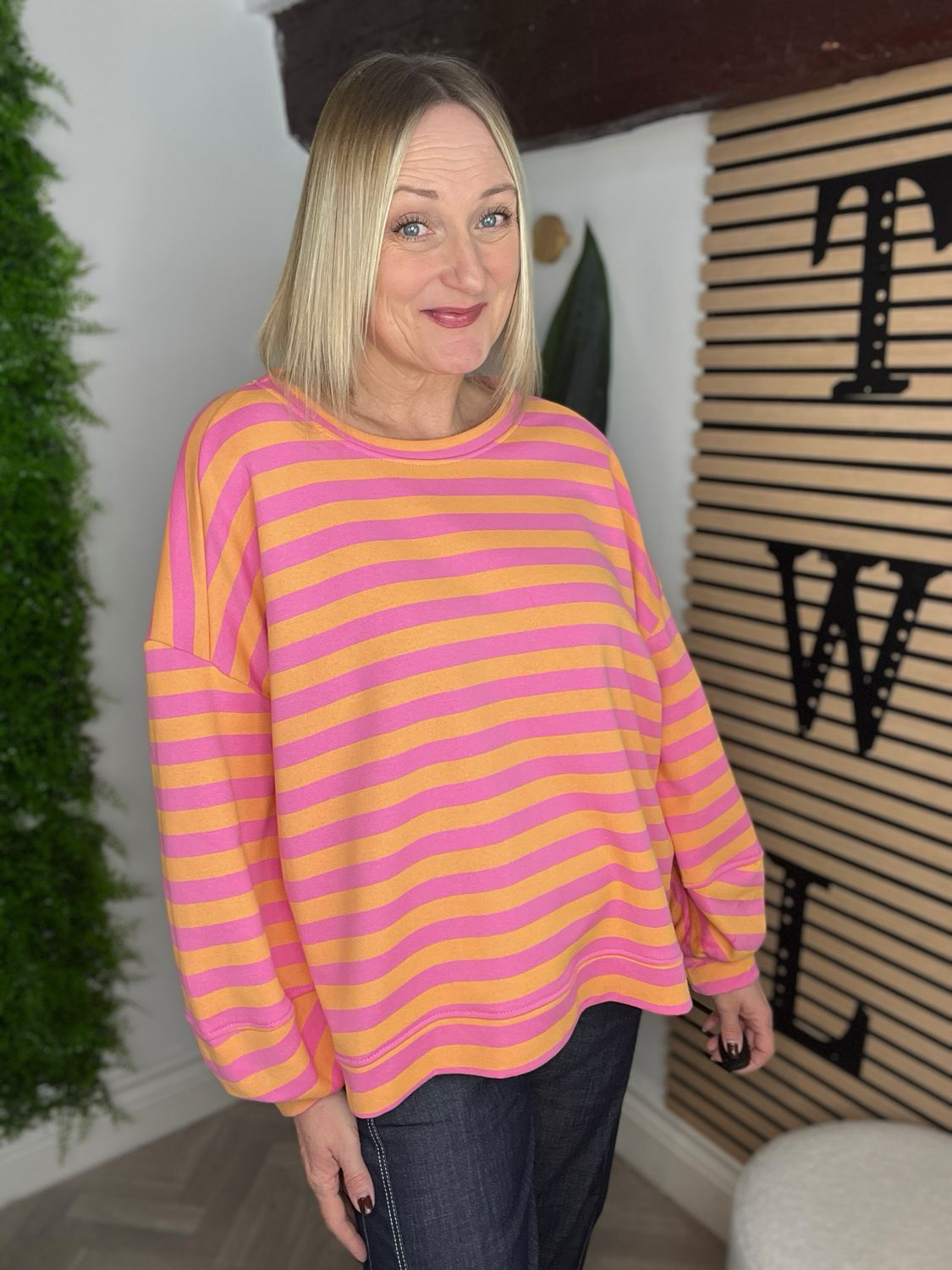 Ballon Sleeve Sweatshirt - Pink & Orange