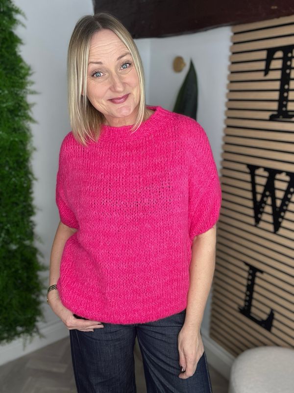 Short Sleeve Knit Jumper - Hot Pink