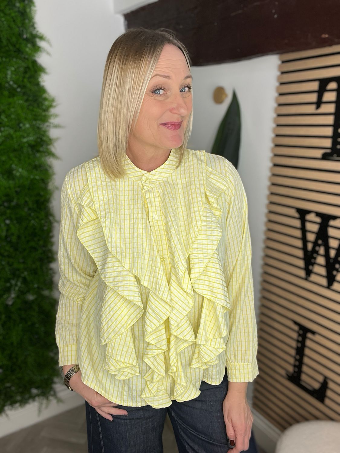 Check Frill Shirt - Lemon