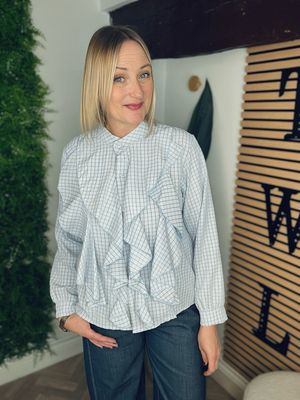 Check Frill Shirt - Blue