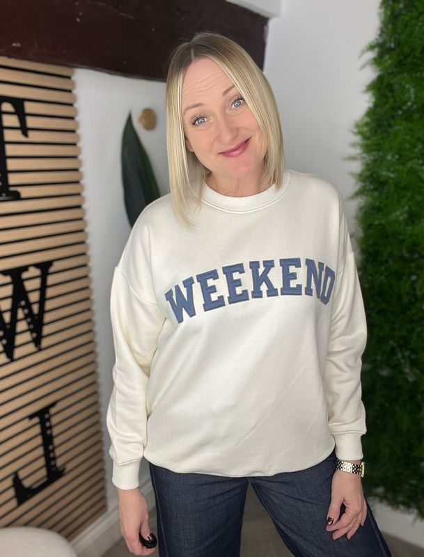 Weekend Sweatshirt - Cream & Denim Blue
