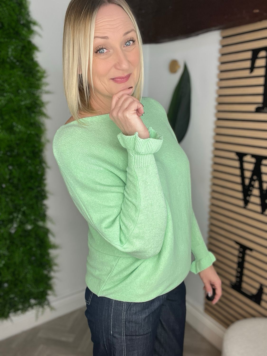 Battersea Frill Sleeve Jumper - Pistachio