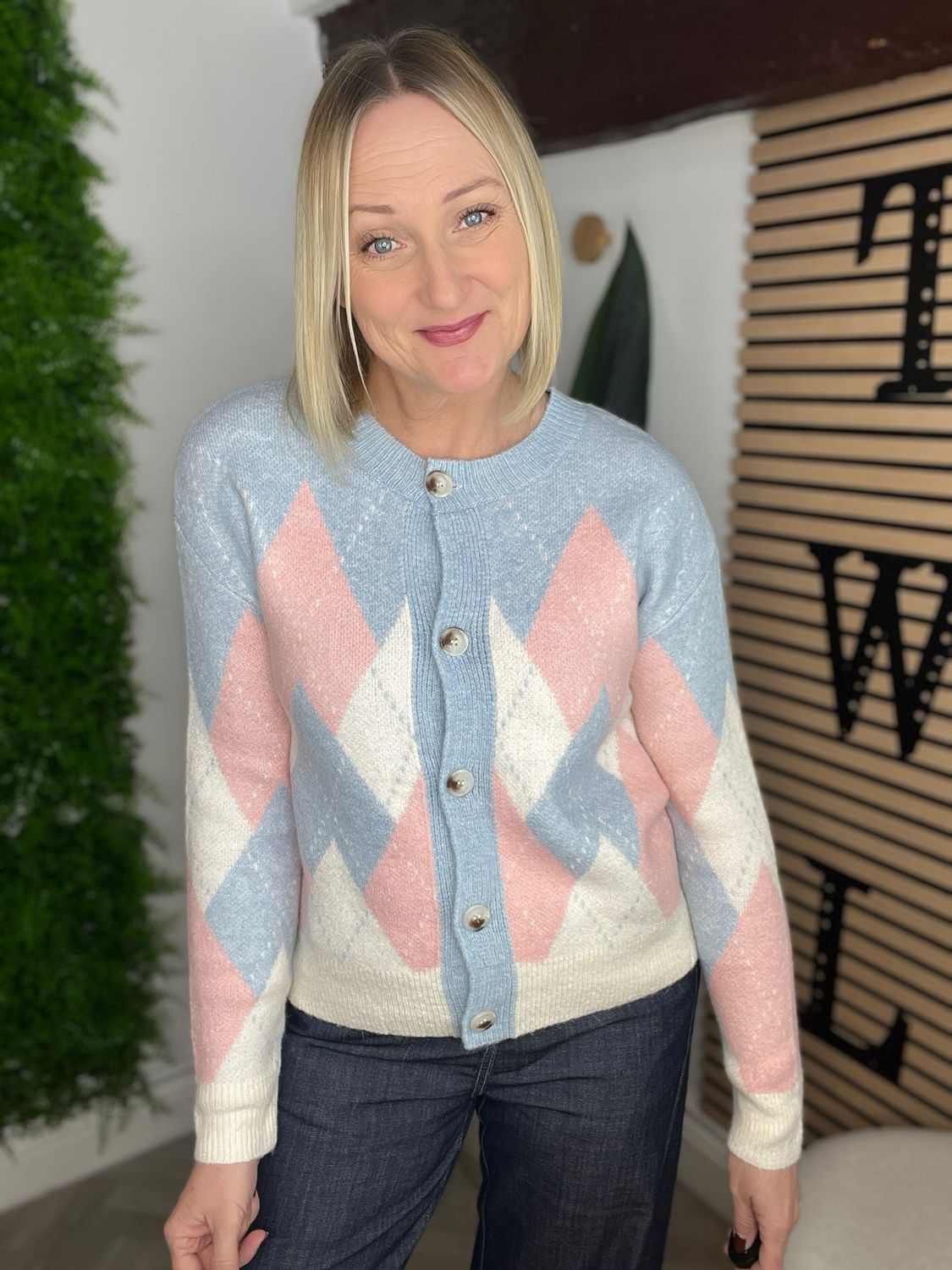 Argyle Cardigan/Jumper - Blue & Pink