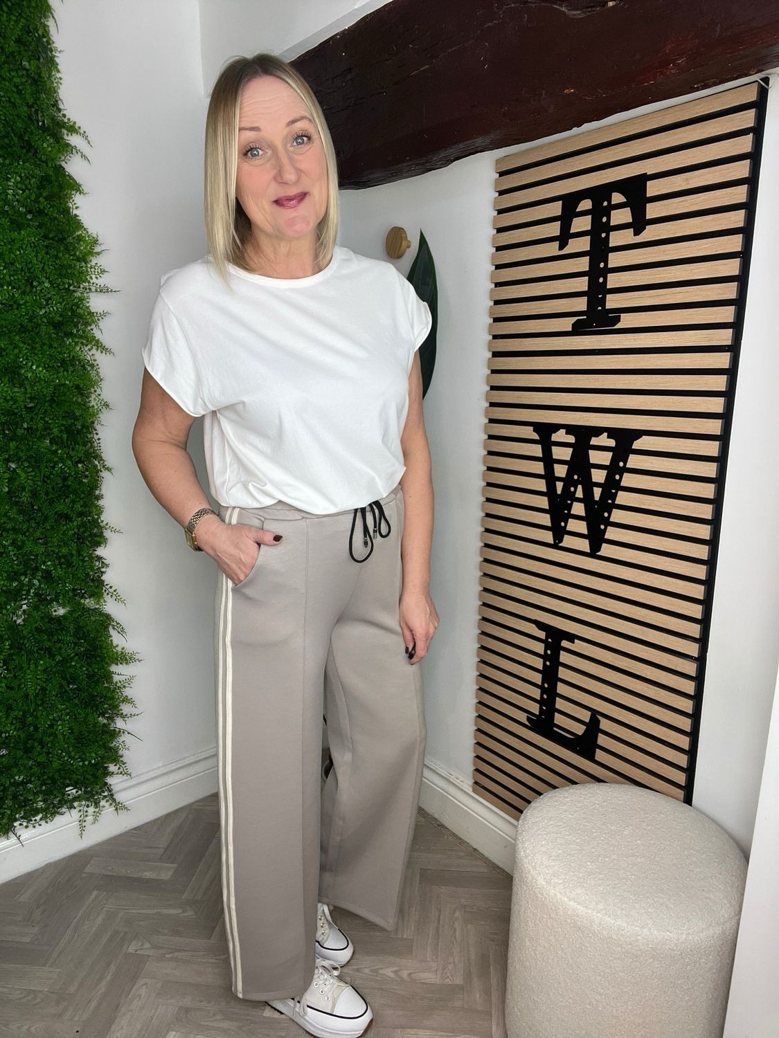 Scuba Tuxedo Stripe Trouser - Stone