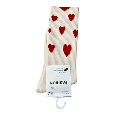 Heart Ankle Sock - Cream & Red