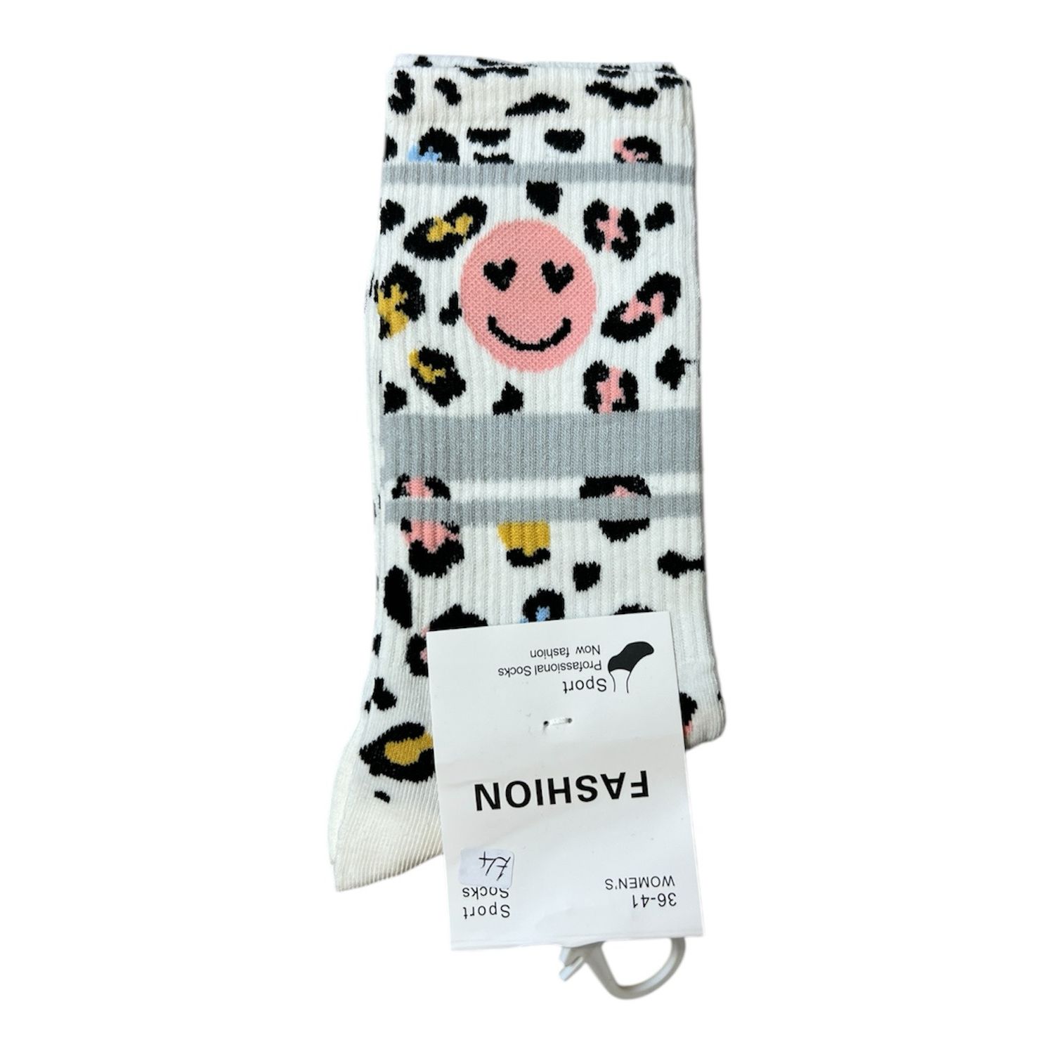 Animal Smiley Ankle Sock - Grey Stripe
