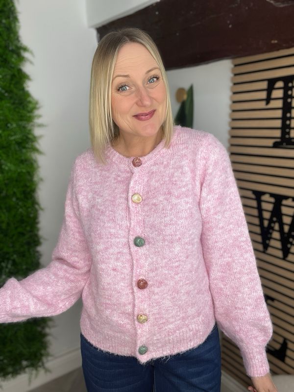 Soft Pebble Button Cardigan - Pink