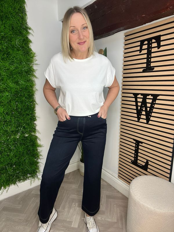 Super Soft Feel Straight To Wide Leg Jean - Indigo Blue