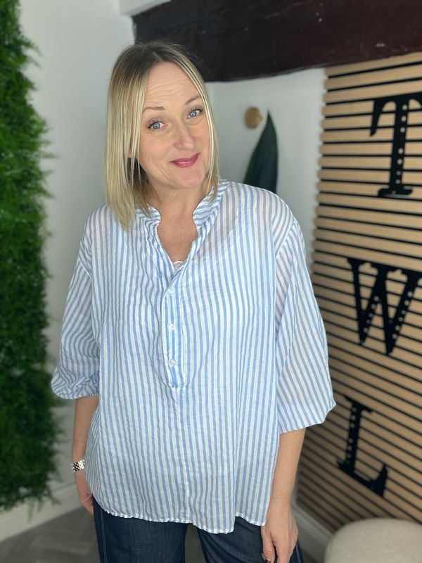 Relaxed Stripe Blouse - White & Blue