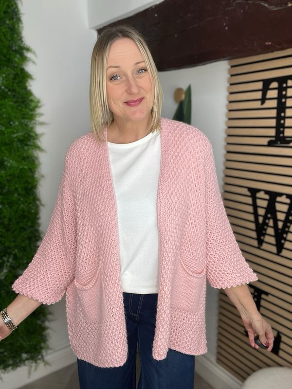 Edge To Edge Throw On Cardigan- Rose