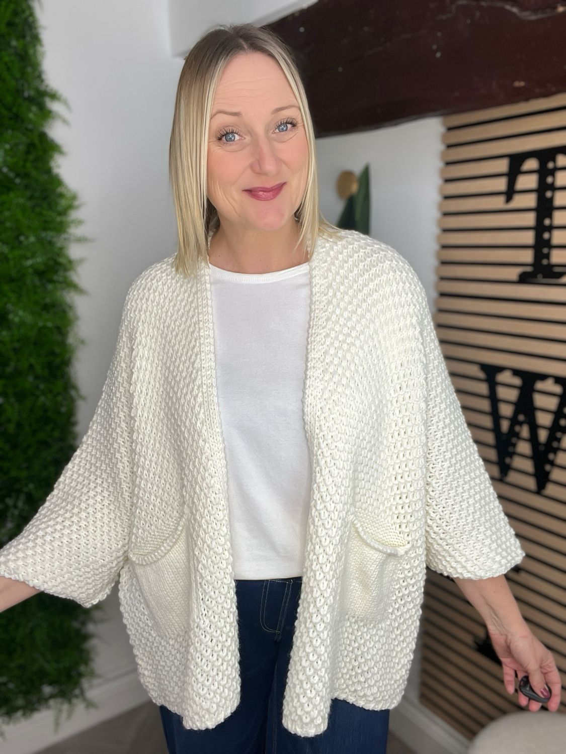 Edge To Edge Throw On Cardigan- Cream