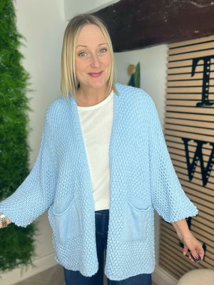 Edge To Edge Throw On Cardigan- Blue