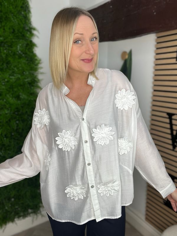 Lace Appliqué Detailed Shirt - White