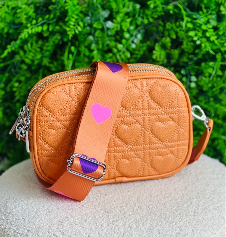Heart Quilt Stitch Detail Camara Bag - Orange