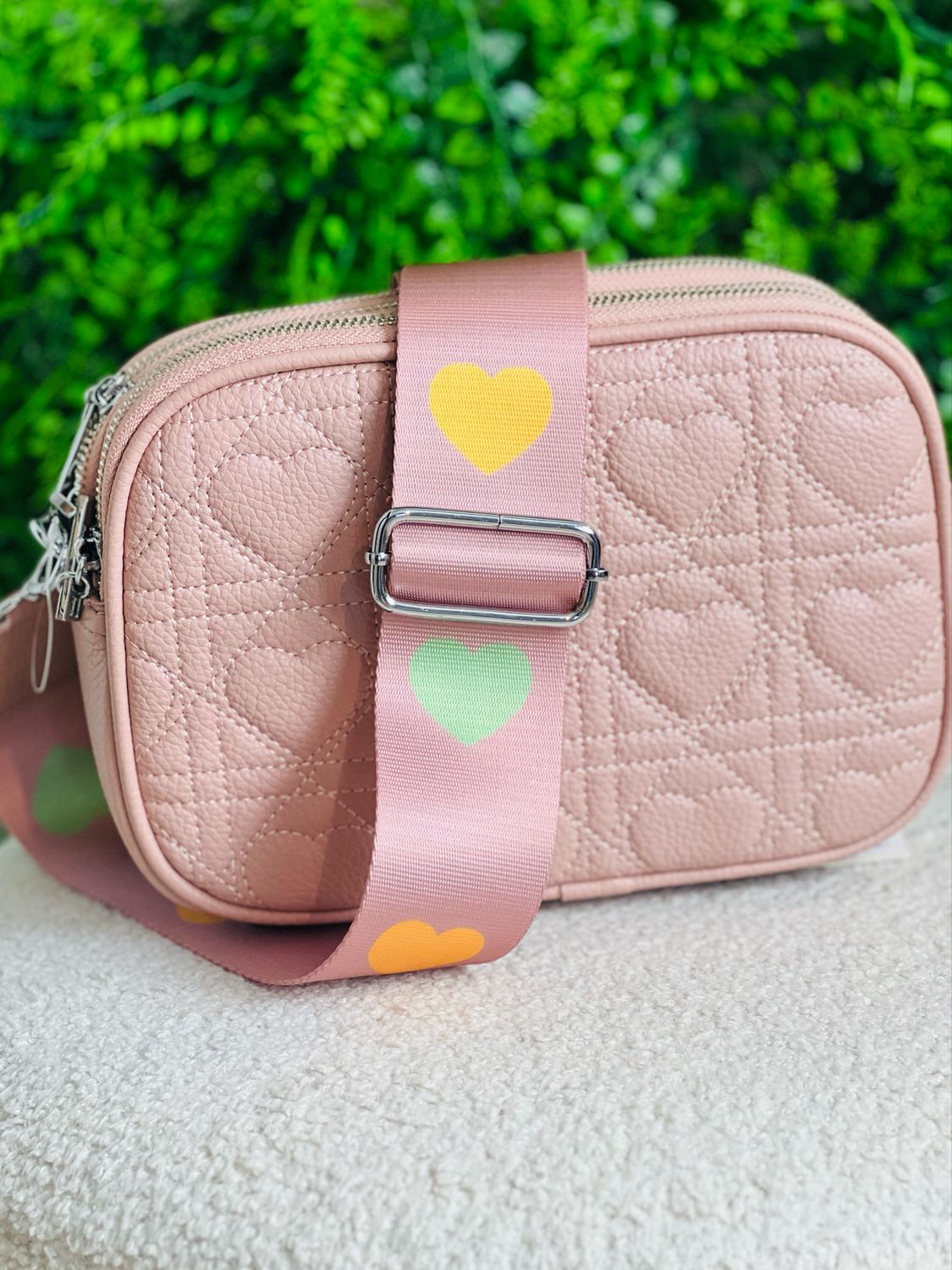 Heart Quilt Stitch Detail Camara Bag - Pink