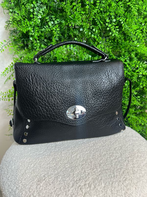 Twist Lock & Stud Handbag - Black ( Large )