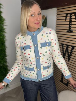 Denim & Heart Chanel Style Jacket - Cream & Multi.