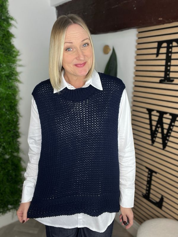Chunky Knit Sleeveless Tunic - Navy