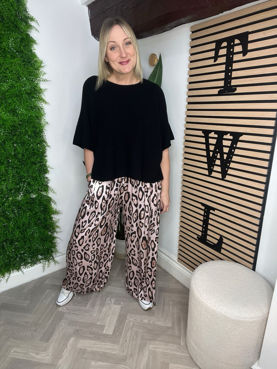 Satin Feel Animal Print Trouser - Pink