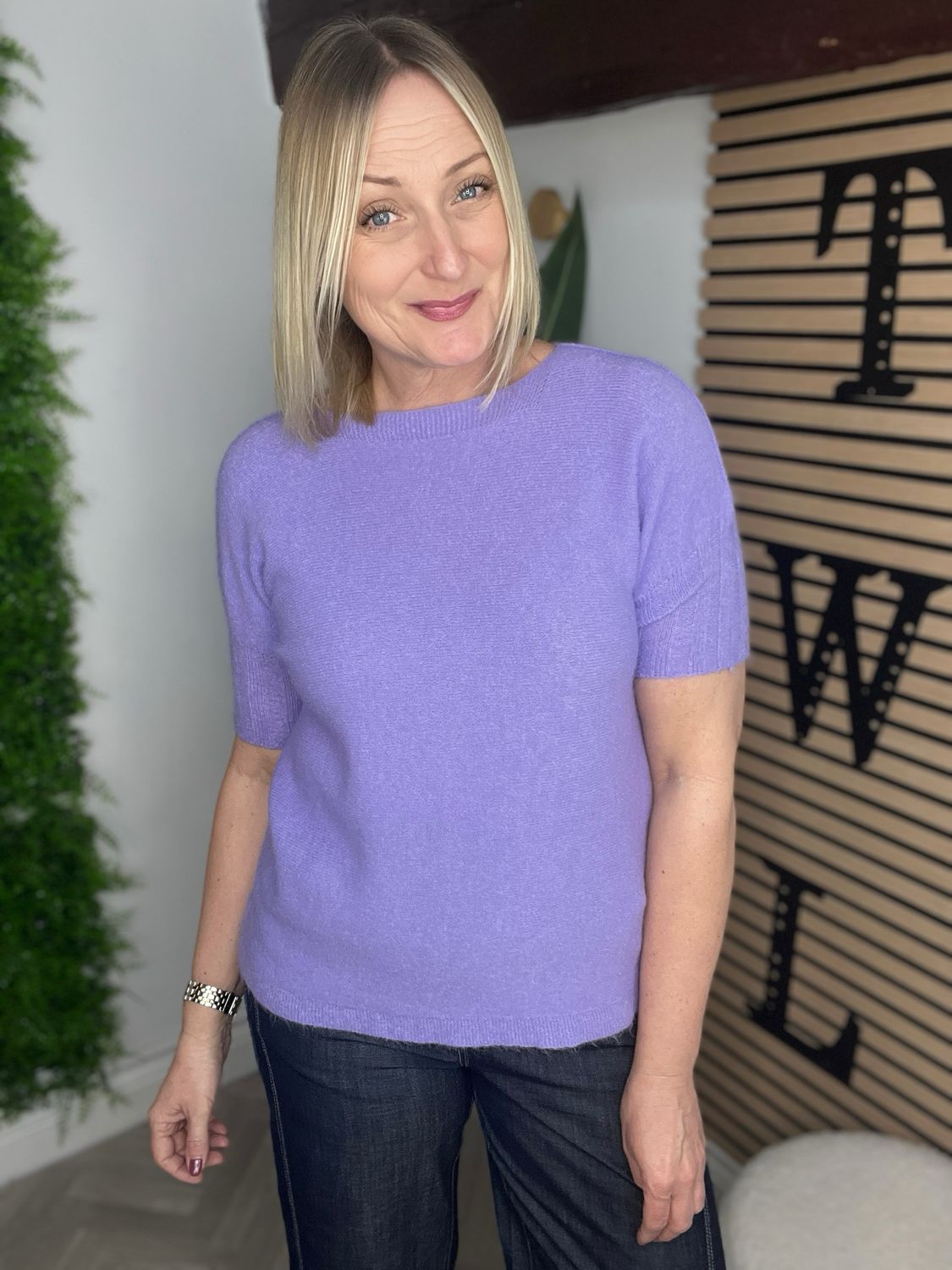 Rib Short Sleeve Summer Knit - Lilac