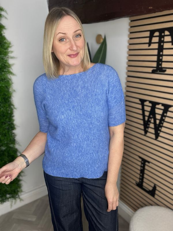 Rib Short Sleeve Summer Knit - Blue